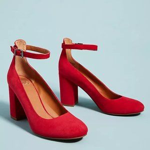 Genuine Suede Ankle Strap Pumps